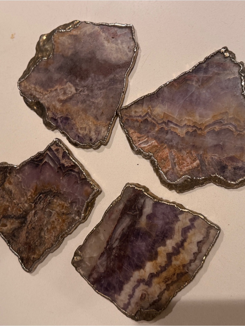 Natural Amethyst Chevron Agate Coasters - Purple and Cream - Anthropologie